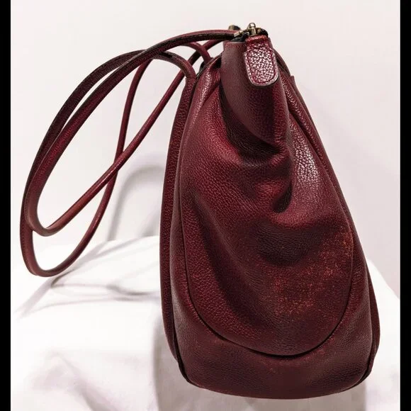 Amazing 1980s DELVAUX Burgundy Red Leather Large Dbl Handle Zip-Up Belgian Purse - Picture 5 of 9